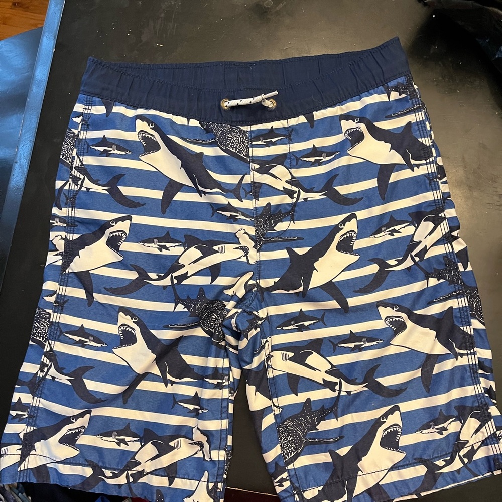 GAP Kids Shark Print Swim Trunks - Blue and White